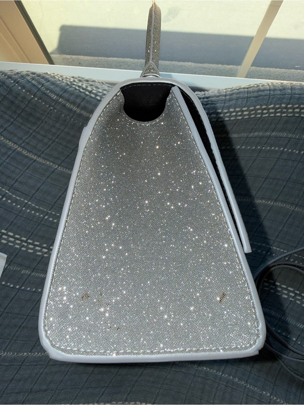 BALENCIAGA
Silver Glitter Fabric Hourglass Small Top Handle Bag - Picture 3 of 9